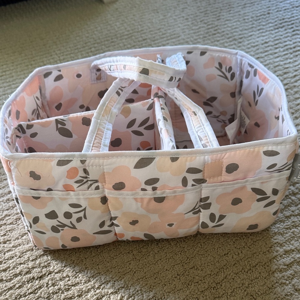 Pink Floral Fabric Organizer Diaper Caddy